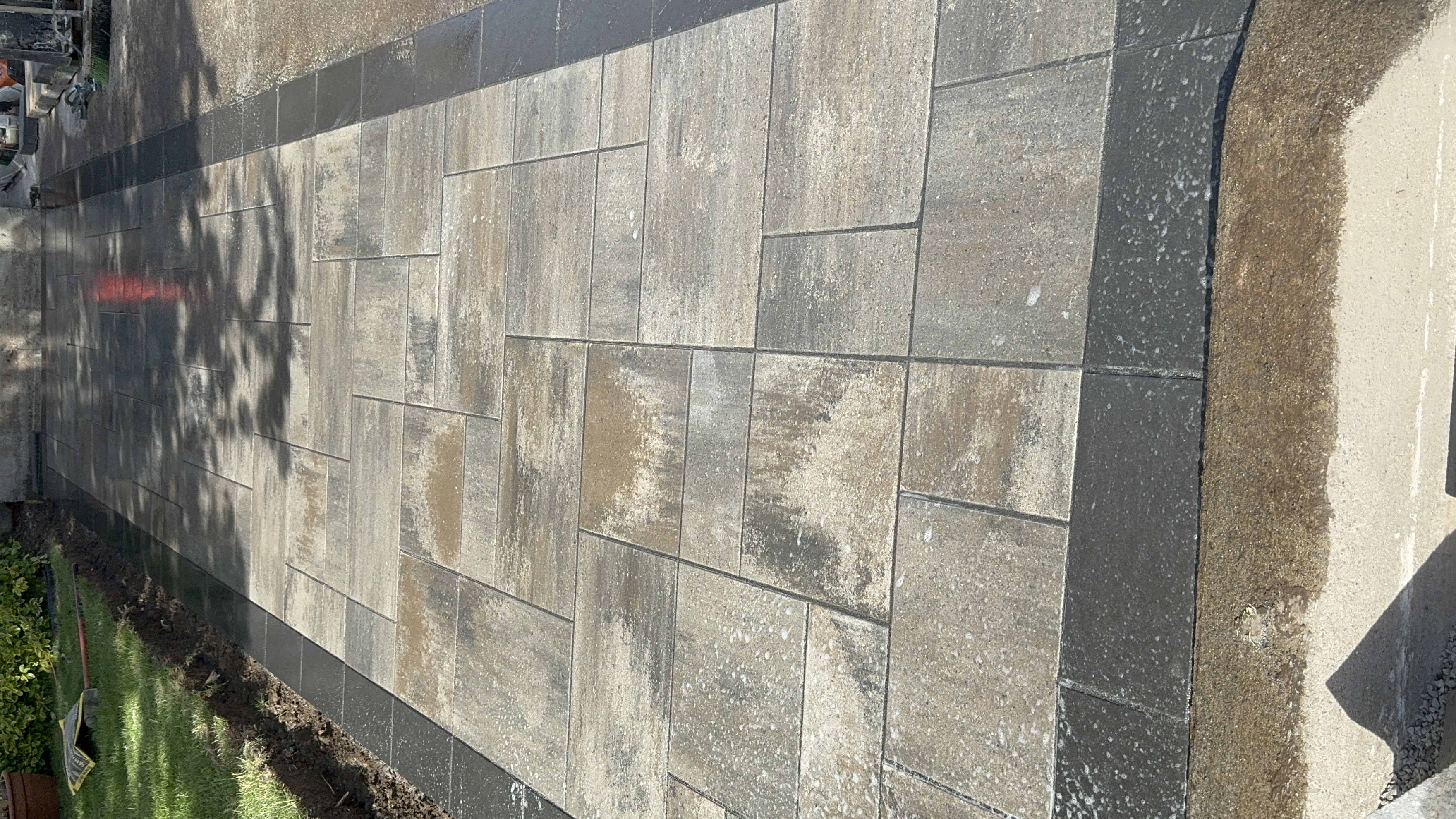 Front entry steps with large slab treads and chiseled edge nosing